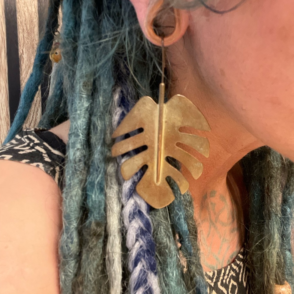 Brass Monstera Leaf Free People Earrings - Picture 4 of 4
